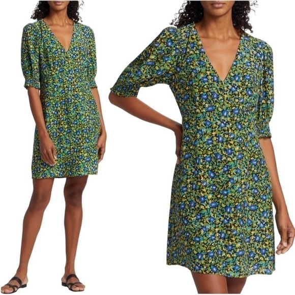 Rails Roma V Neck Short Puff Sleeve Abstract Floral Garden Print Mini Dress NEW - Picture 4 of 13